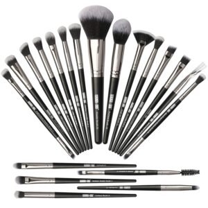 maange makeup brush 20 pcs professional makeup brushes foundation eyeshadow blush brush, travel kabuki blending concealers face powder eye make up brushes set kit (black silver)